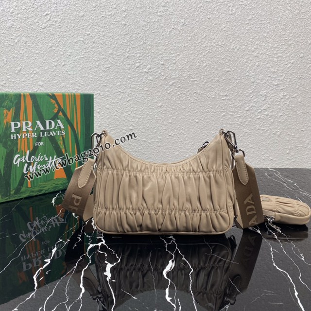 Prada專櫃新款褶皺羊皮三合一女包 1BH204 普拉達nylon Hobo手拎/腋下包 csp1620